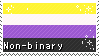 A page stamp, by Babykttn on Deviantart, of the non-binary flag. It features sparkles around the corners, & says 'Non-binary' in the bottom left corner.